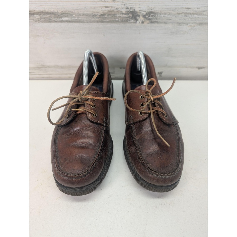 St. John's Bay Shoes Mens Size 9 Brown Leather Moccasin Lace Up Casual Walking